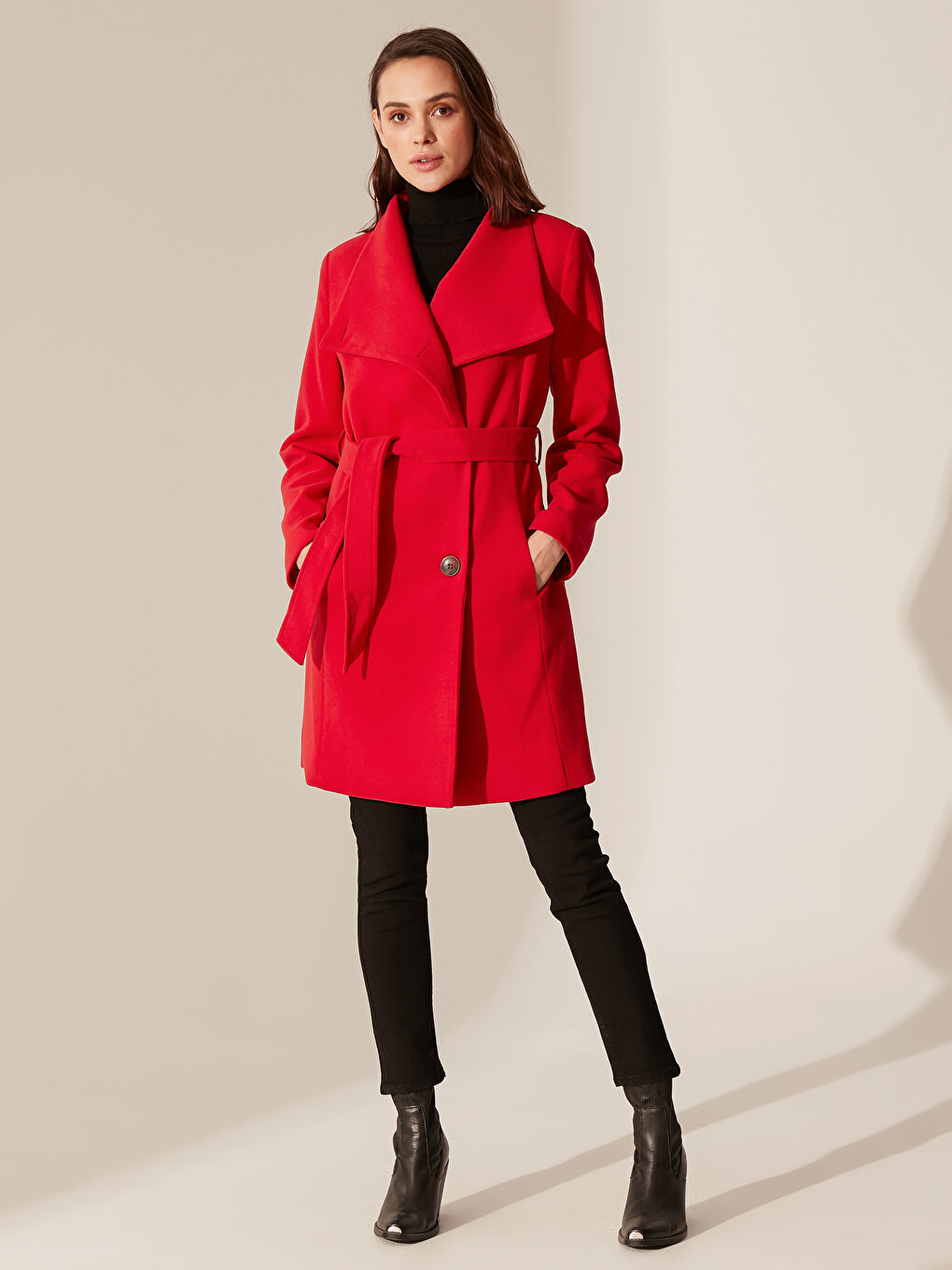 Γυναίκα ΚΟΚΚΙΝΟ Παλτό από συνθετικό δέρμα-4