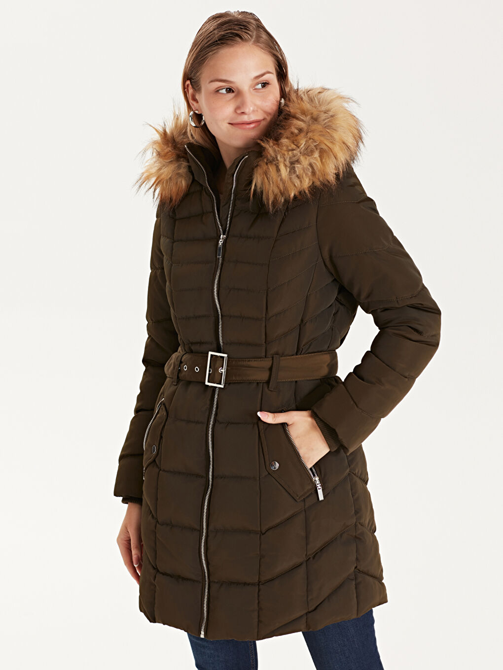 Woman KHAKI Puffer Coat-1