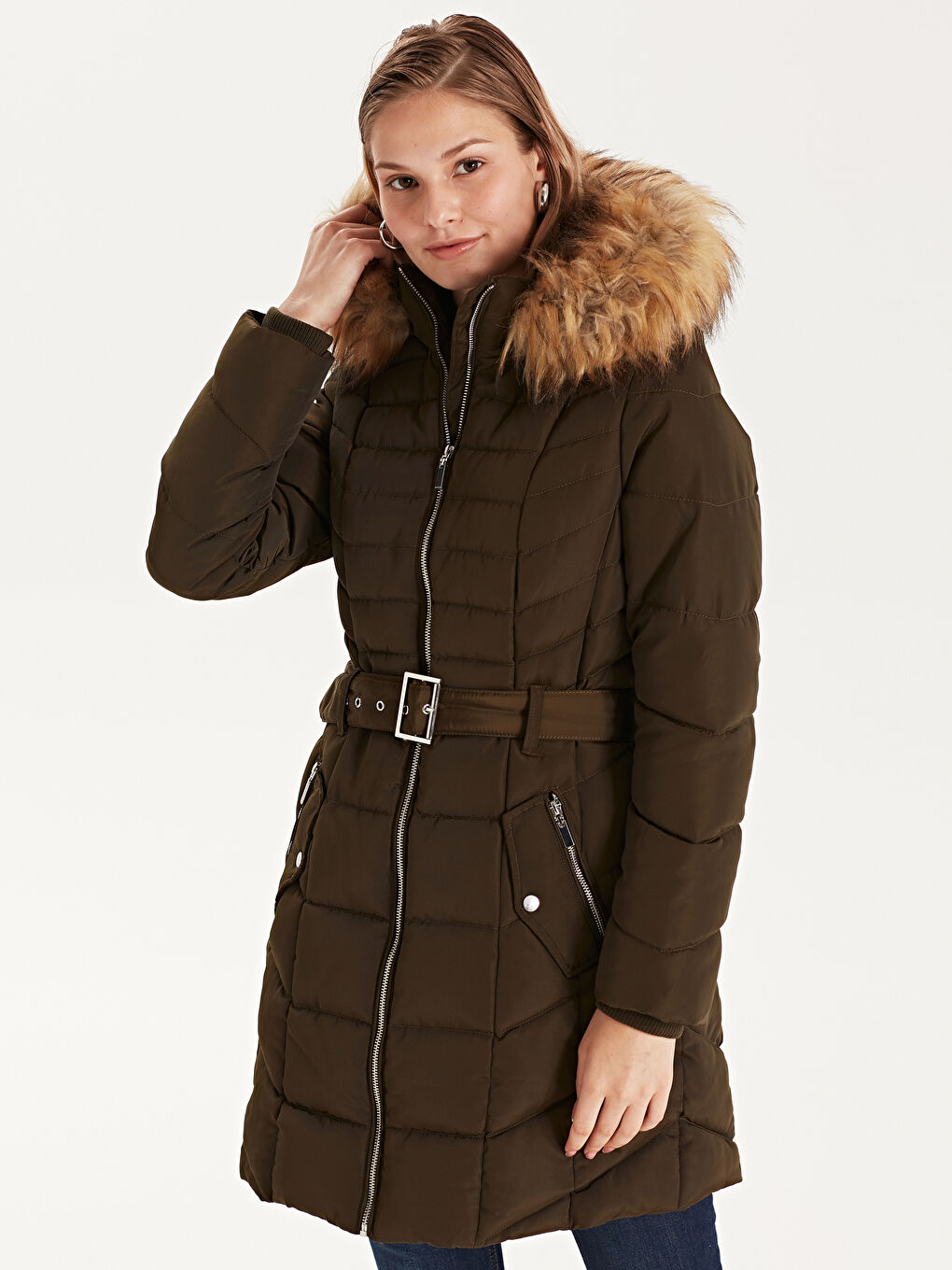 Woman KHAKI Puffer Coat-2