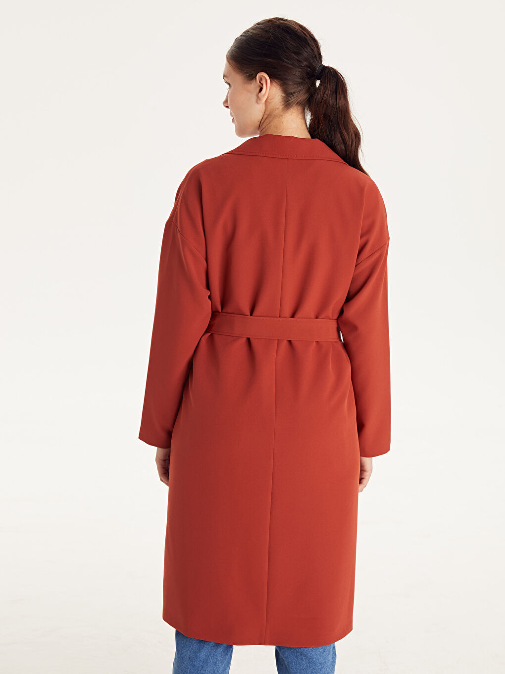 Turuncu Kapüşonlu Uzun Kollu Oversize Kadın Trençkot-3