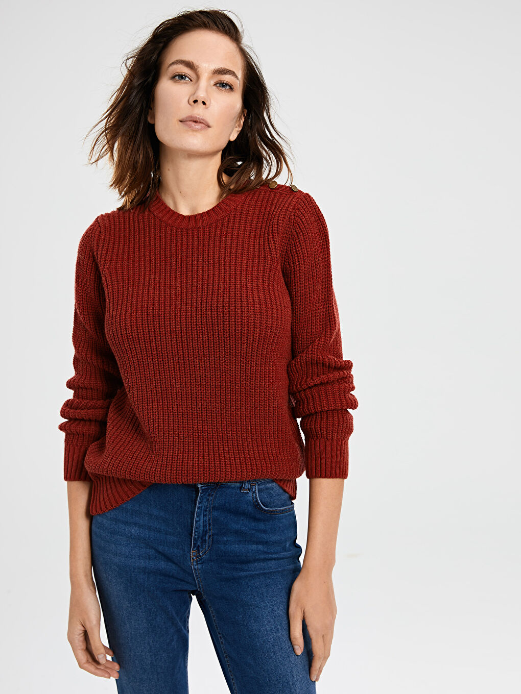 Kahverengi Bisiklet Yaka Kadın Kazak