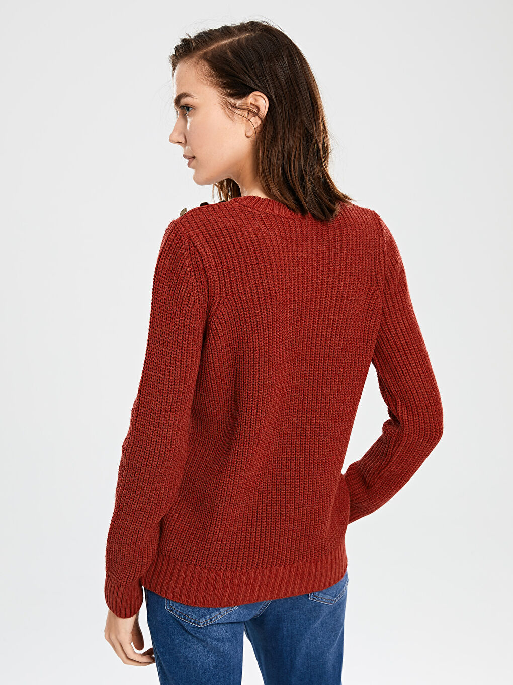 Kahverengi Bisiklet Yaka Kadın Kazak-3