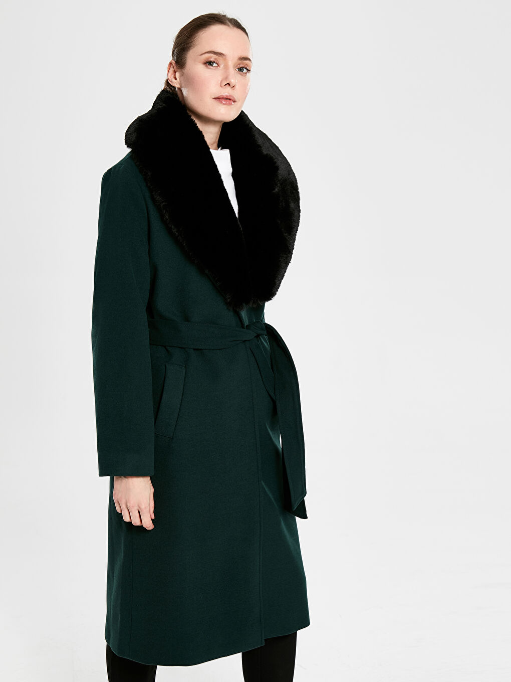 Koyu Yeşil Kaşe Kaban-1