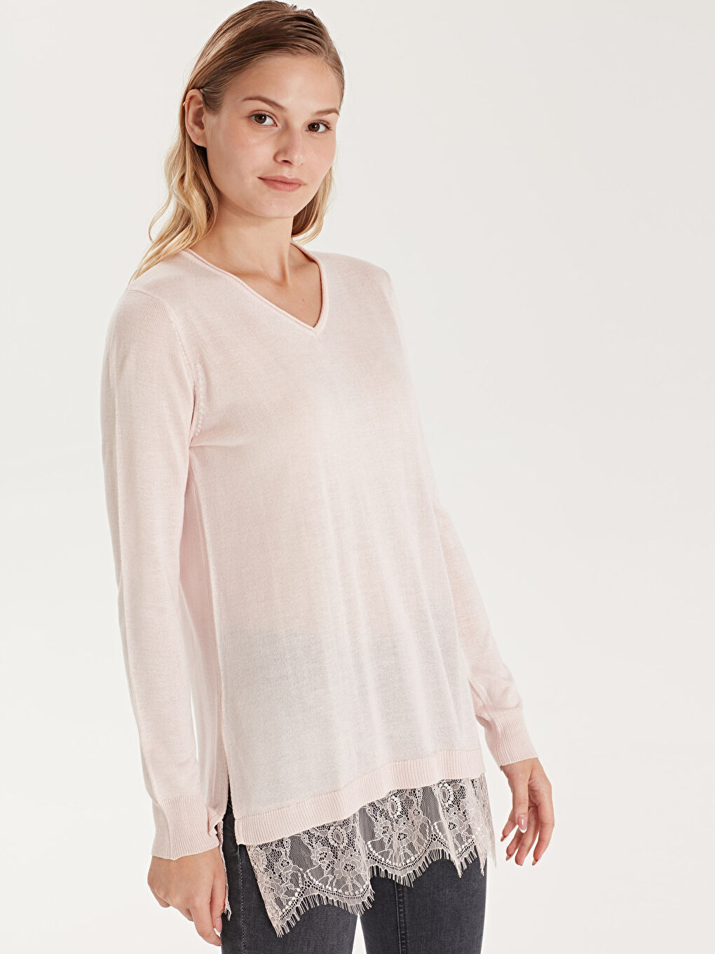 Женщины Розовый Свитер-1