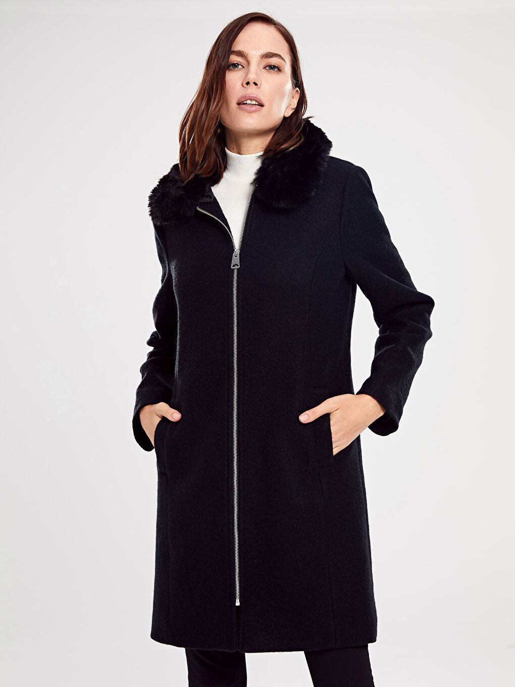 Woman BLACK Wool Blended Overcoat-2