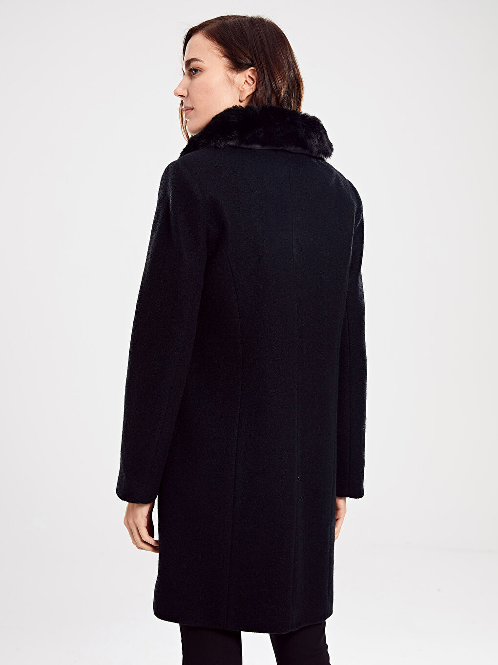 Woman BLACK Wool Blended Overcoat-3