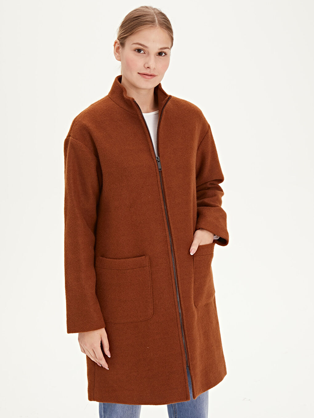 Kahverengi Tütün Kaşe Kaban-1