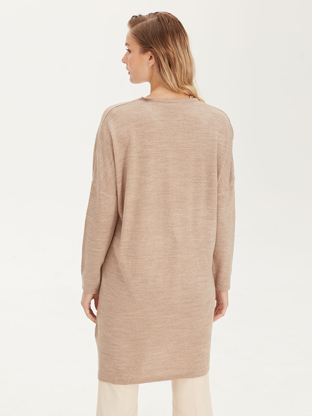 Bej Bisiklet Yaka Kadın Triko Tunik-2