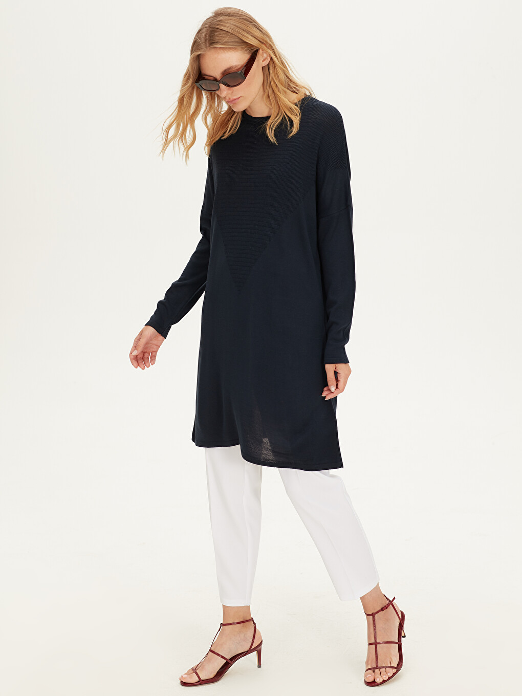 Crew Neck Women's Knitwear Tunic-3