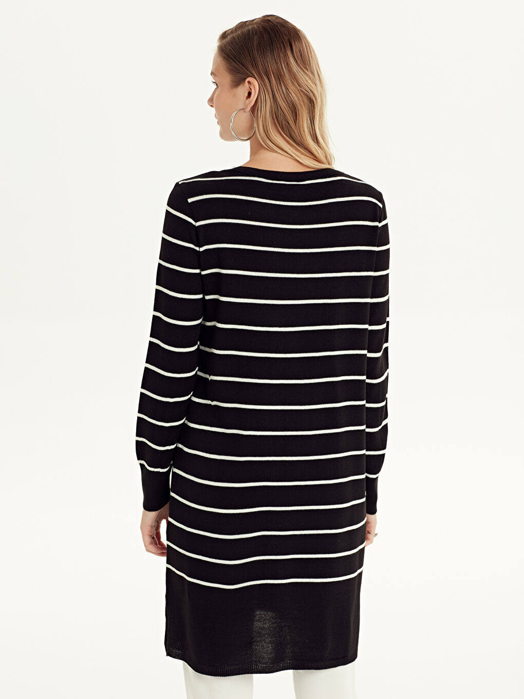 Siyah Bisiklet Yaka Kadın Çizgili Triko Tunik-2