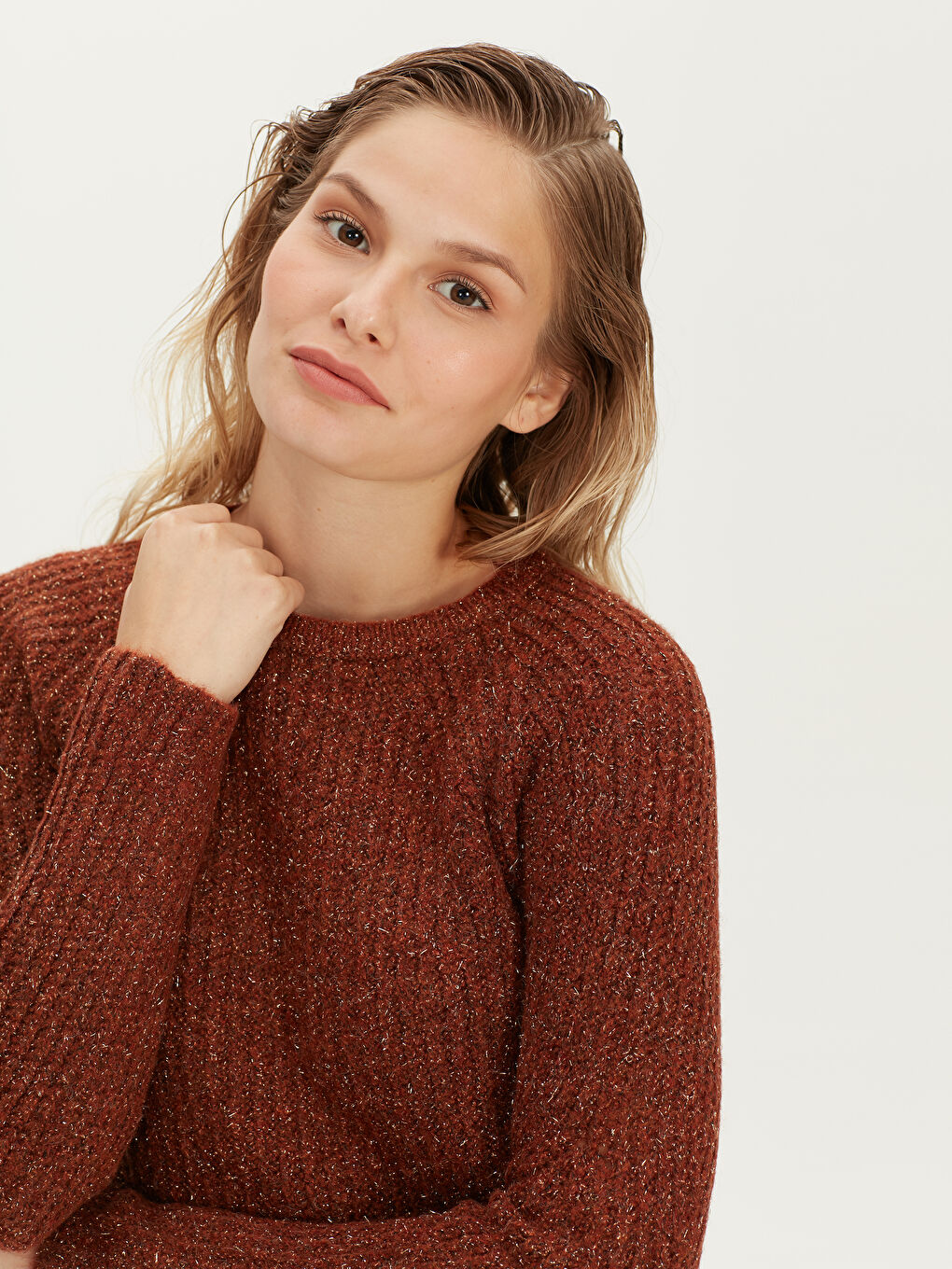 Женщины Коричневый Свитер-1