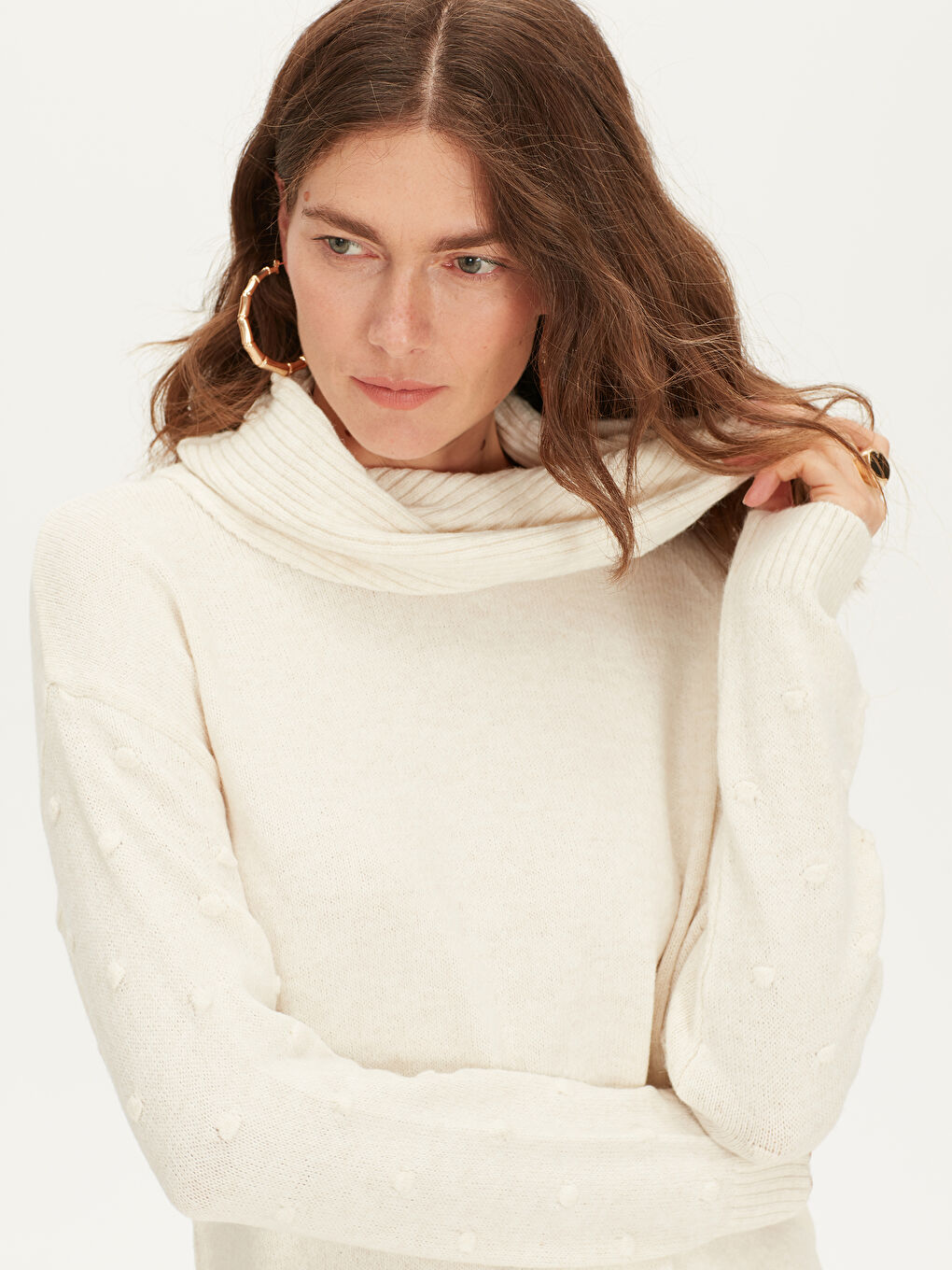 Bej Dökümlü Yaka Kadın Tunik-3