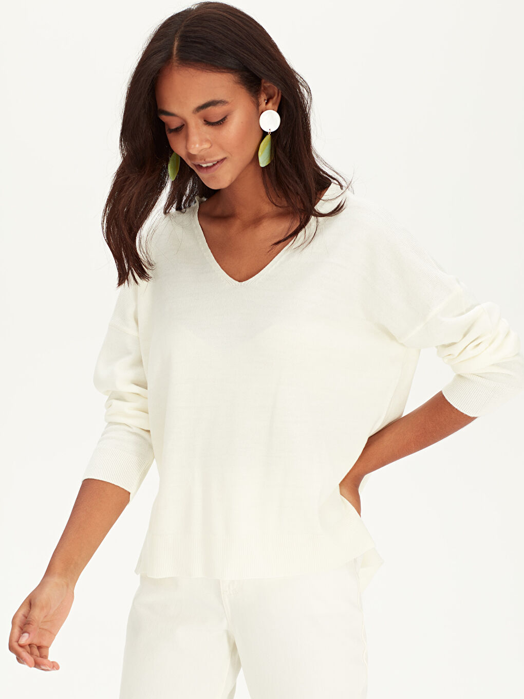 V-Neck Long Sleeve Women's Tunic-1