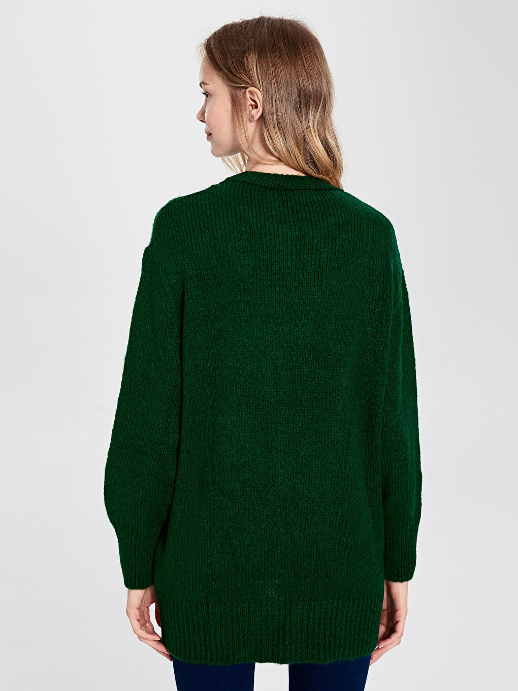 Crew Neck Long Sleeve Women's Plain Knitwear Sweater-3