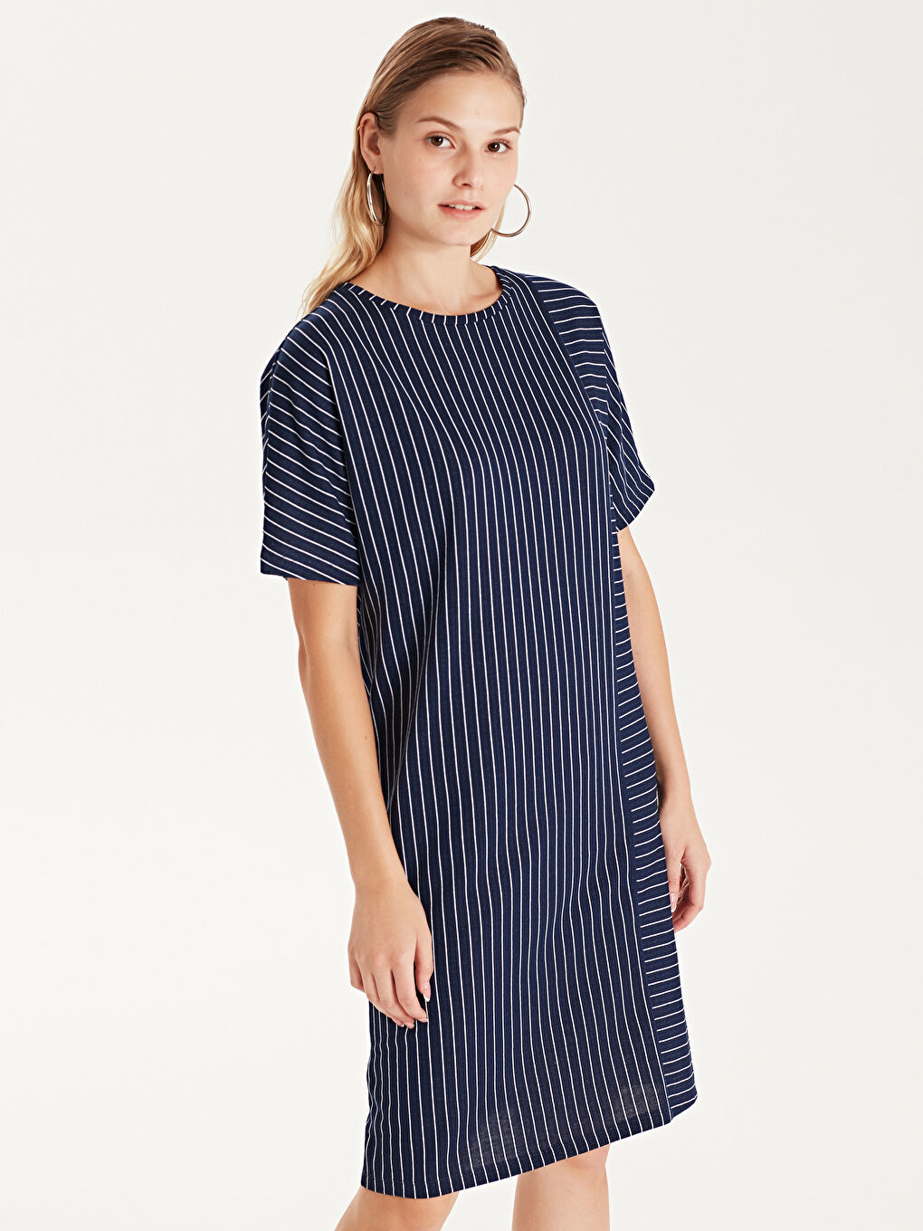 İndigo Bisiklet Yaka Kısa Kollu Kadın Elbise-2