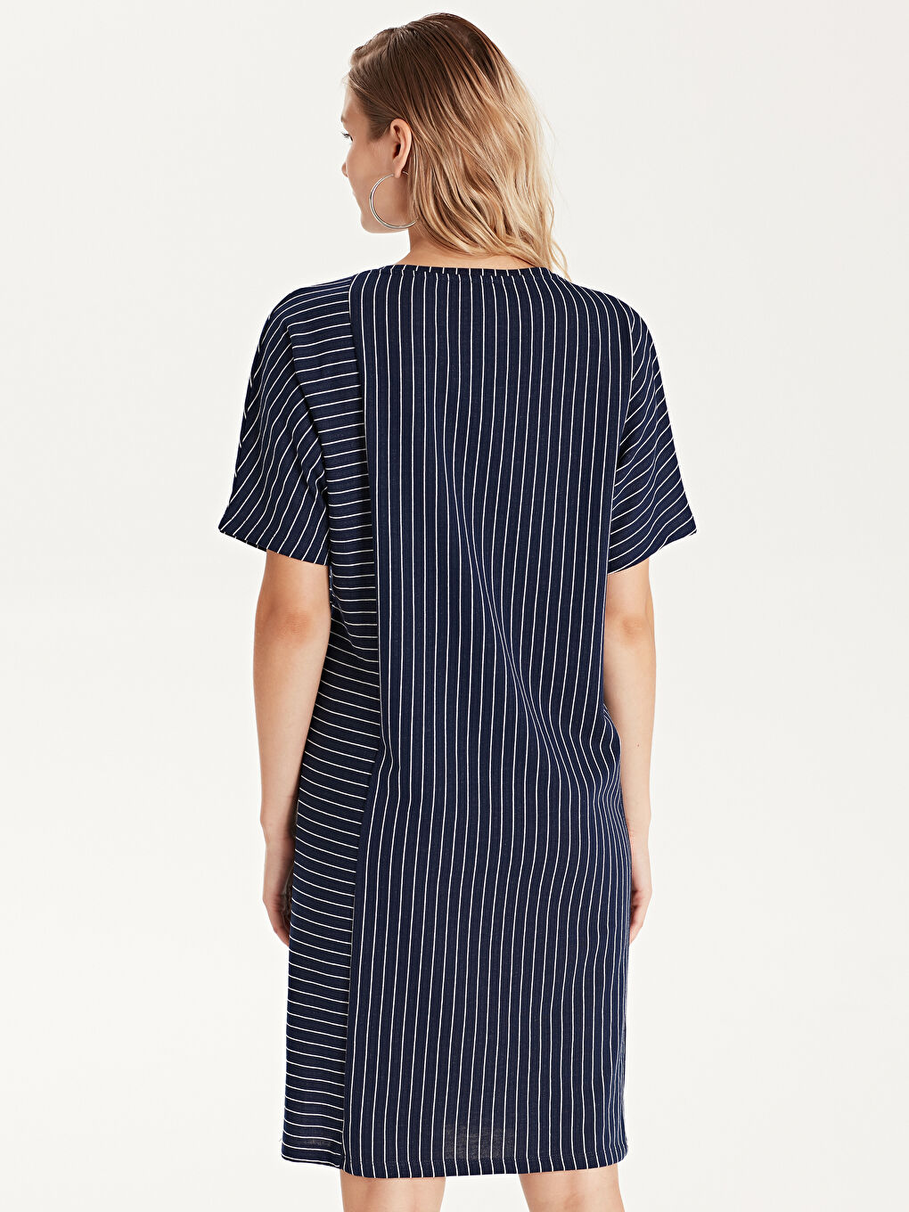 İndigo Bisiklet Yaka Kısa Kollu Kadın Elbise-3