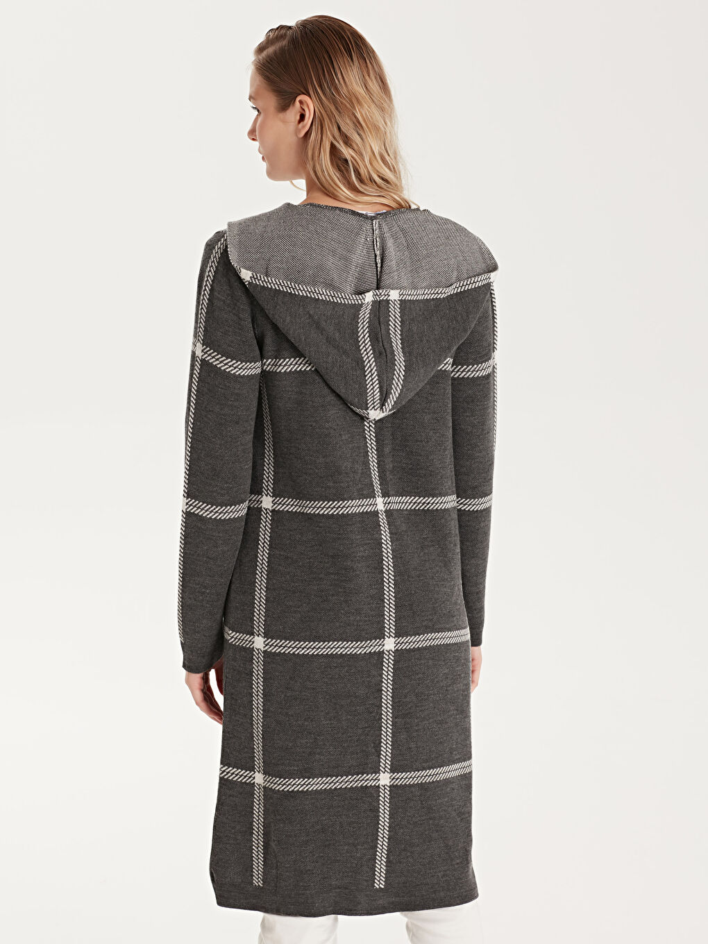 Gri Desenli Uzun Kollu Kadın Triko Hırka-3