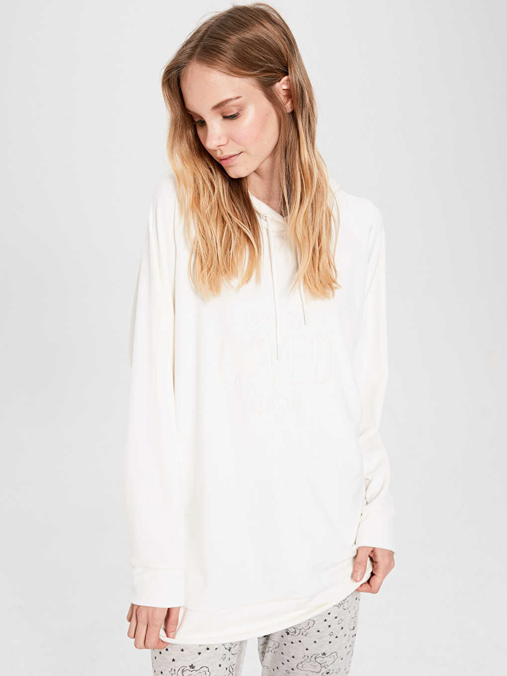 Hooded Long Sleeve Velvet Women's Pyjama Top-1