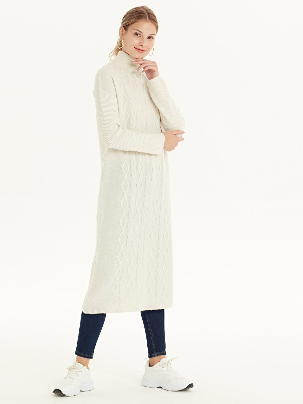 Ekru Balıkçı Yaka Oversize Kadın Tunik