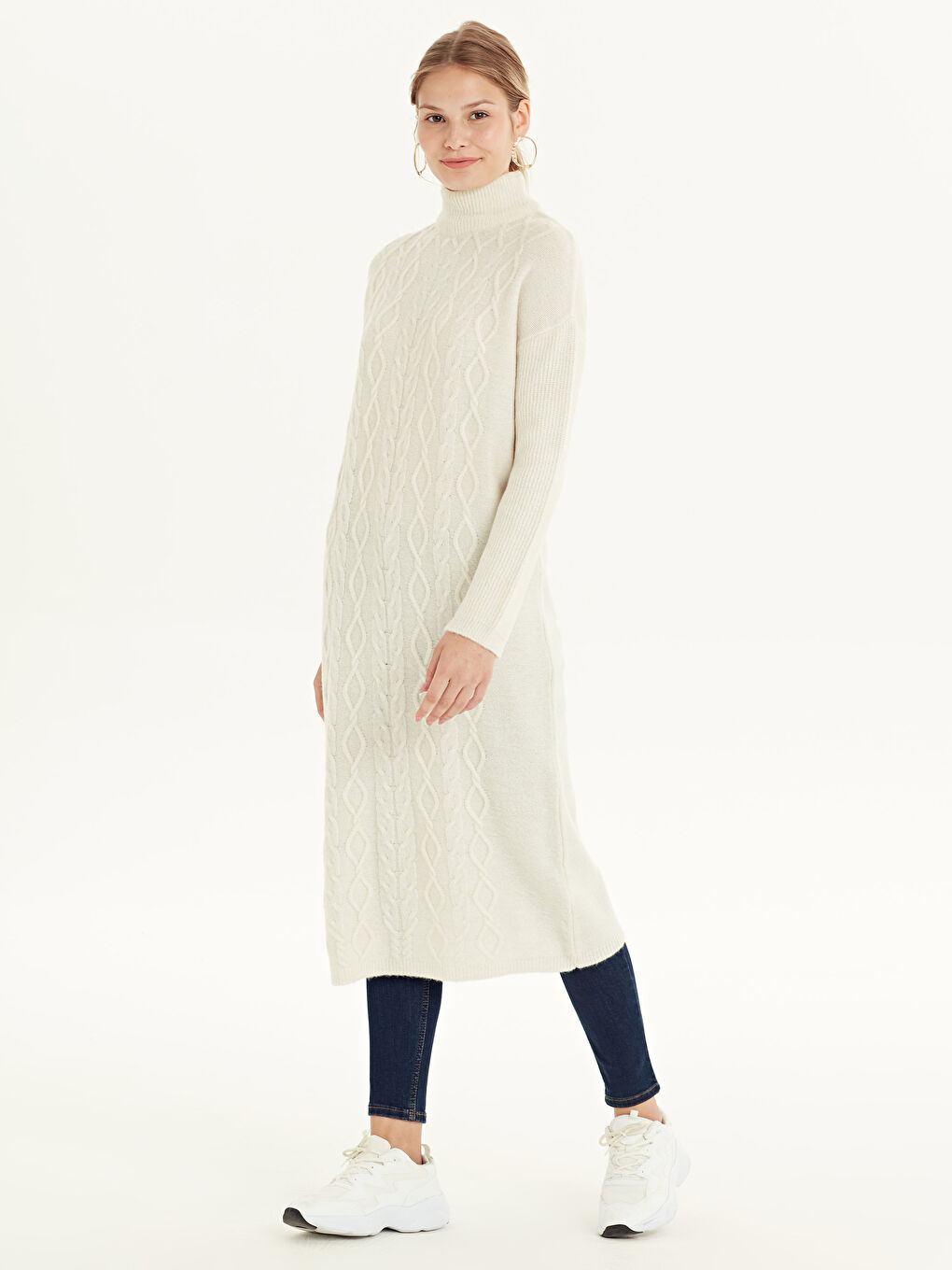 Ekru Balıkçı Yaka Oversize Kadın Tunik-1