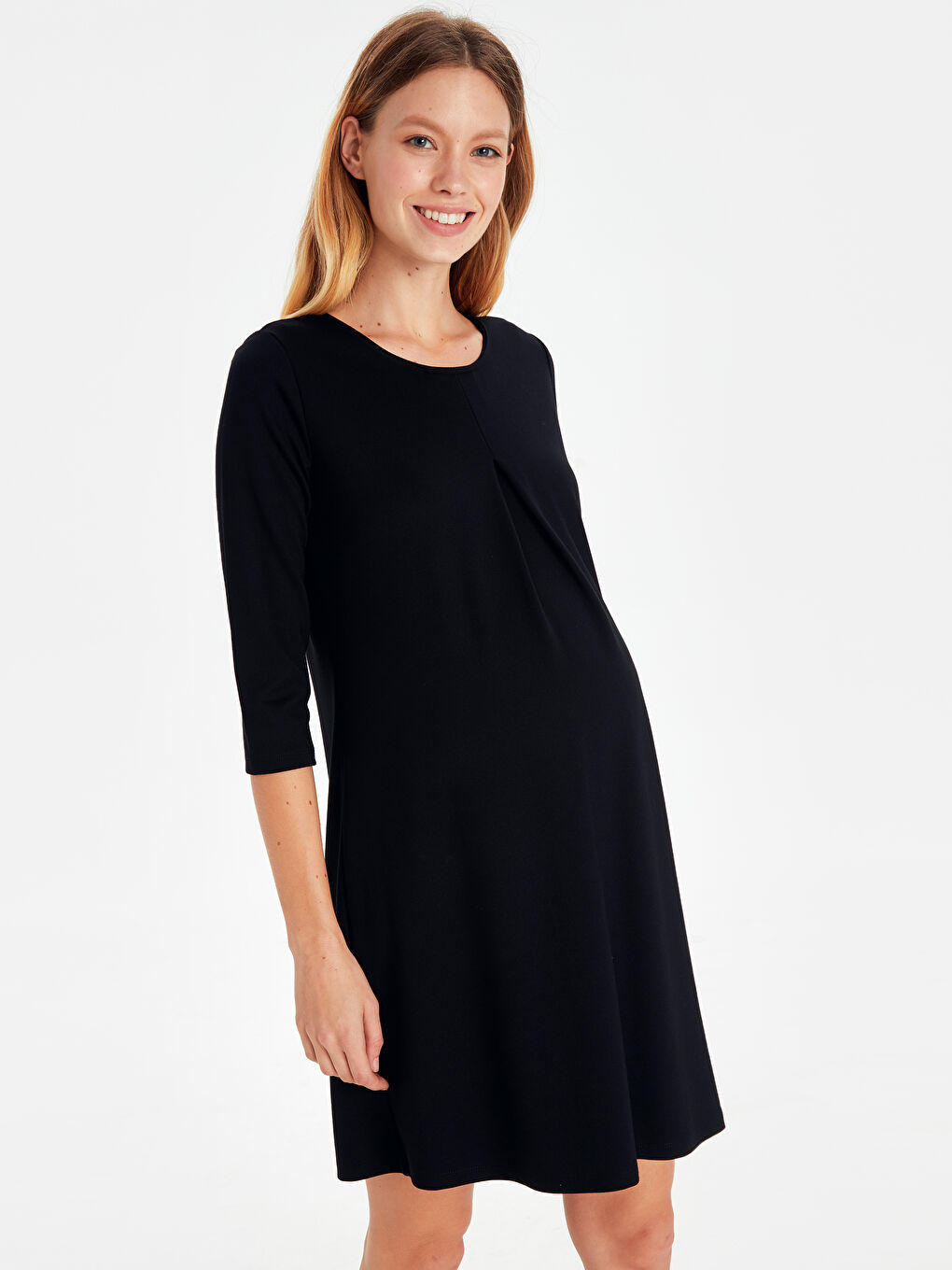 Плоское Эластичное Платье Для Беременных С Длинным Рукавом-1