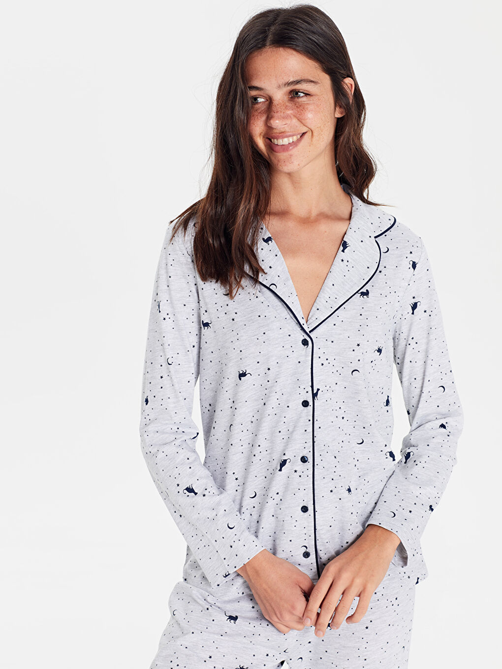 Lacivert V Yaka Kadın Pijama Takım-2