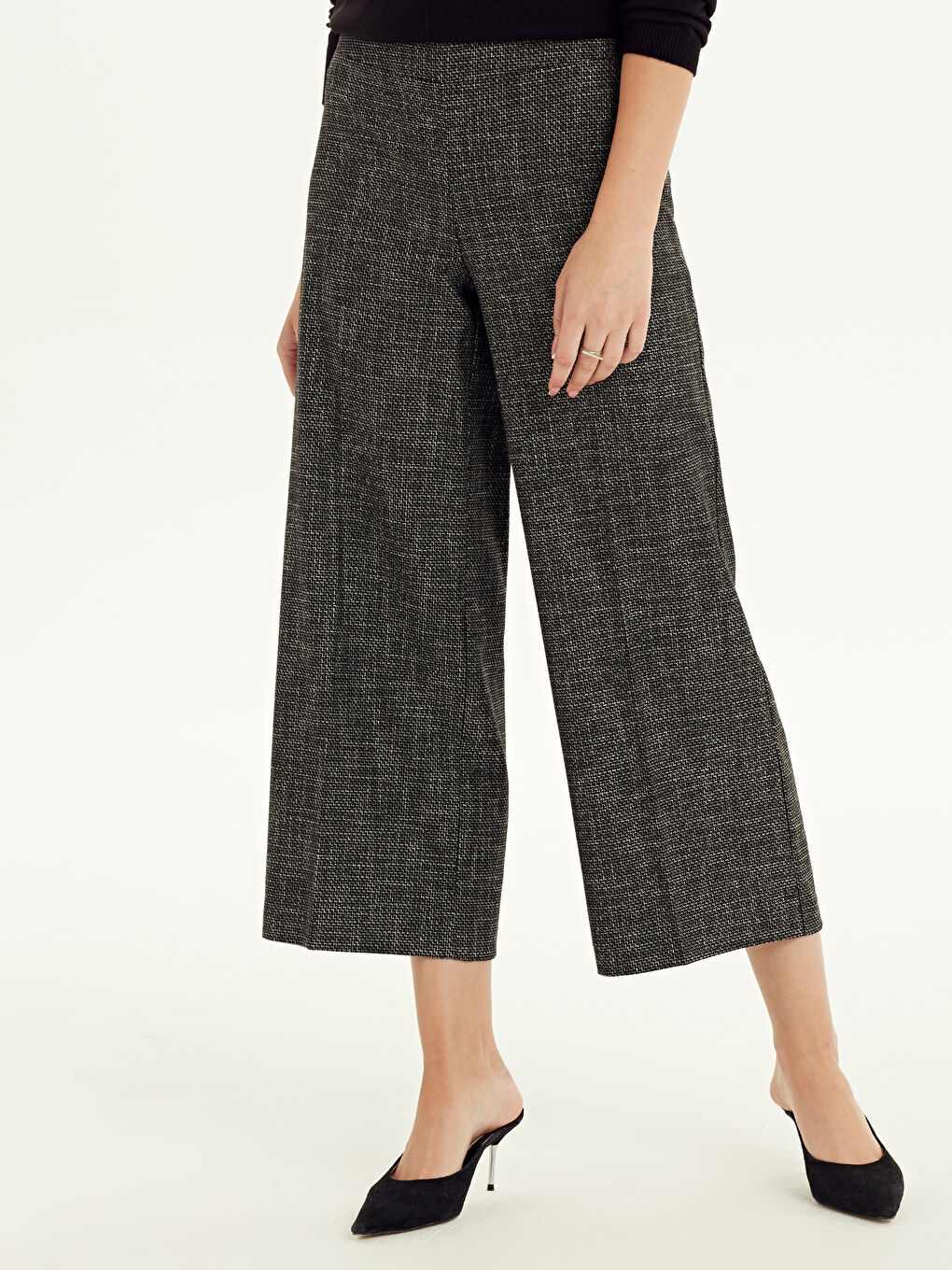 Gri Bilek Boy Geniş Paça Pantolon-2