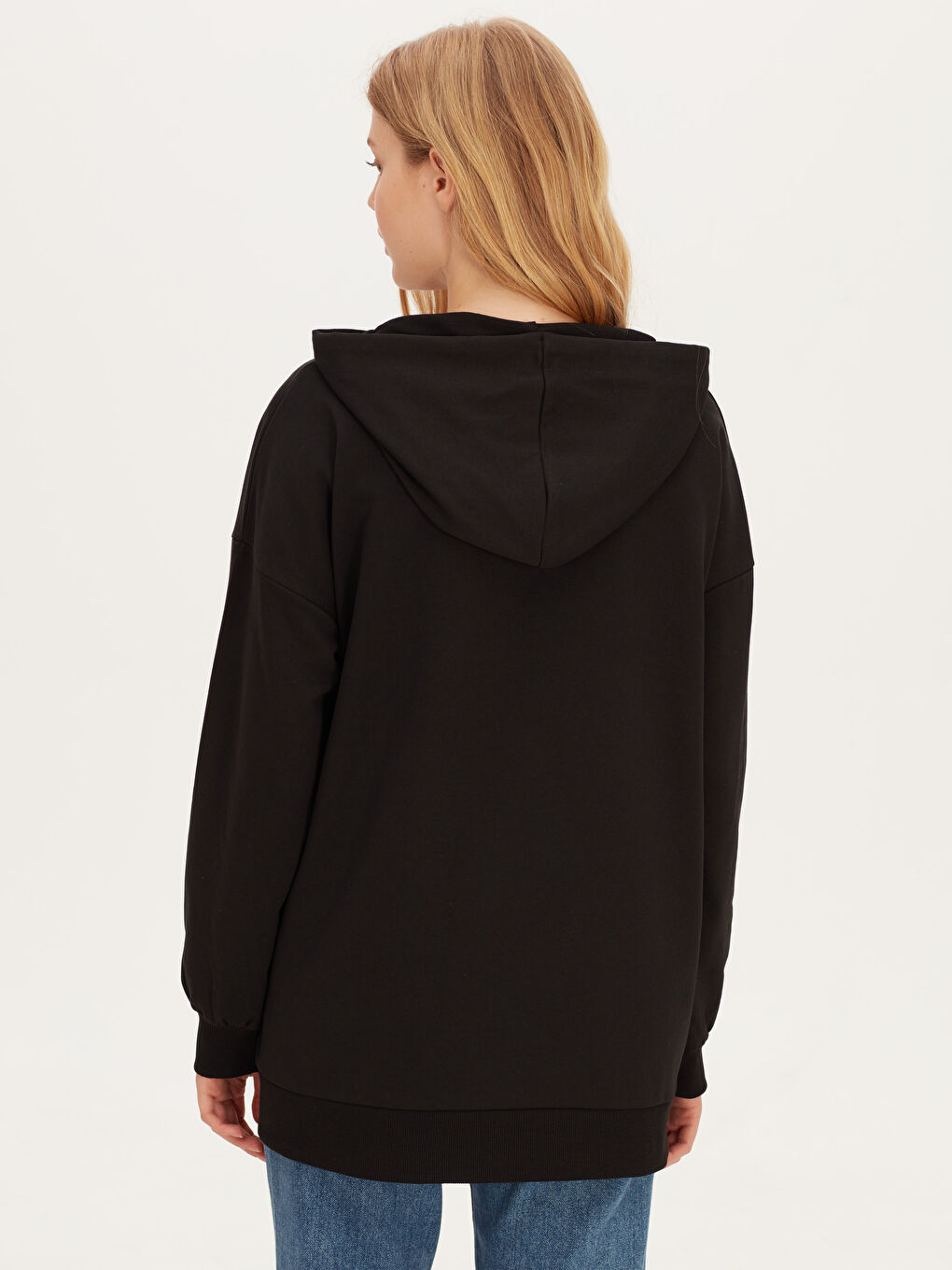 Siyah Kapüşonlu Sweatshirt Kumaşı Kadın Sweatshirt-2