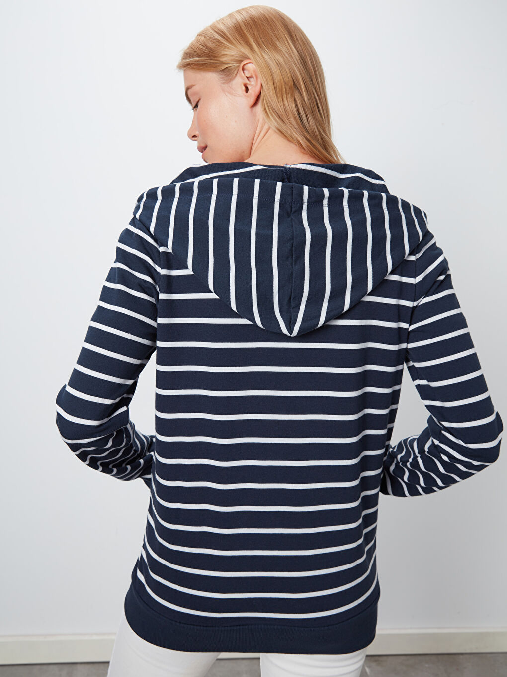 Lacivert Kapüşonlu Sweatshirt Kumaşı Kadın Spor Hırka-2