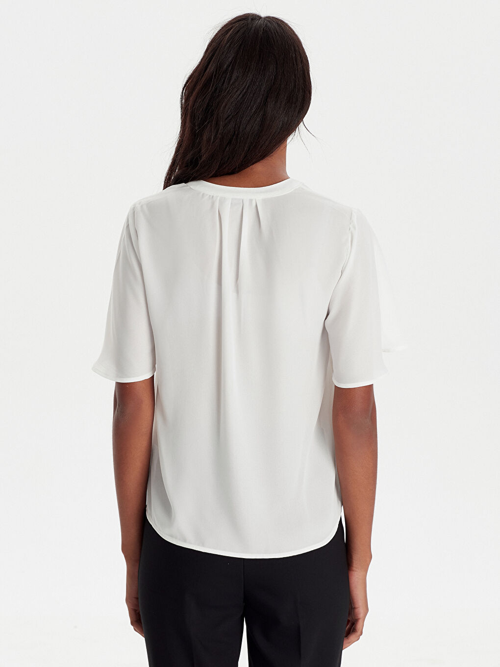 LCW Vision V-Ausschnitt Kurzarm Chiffon Bluse für Damen -9WG522Z8-FFB