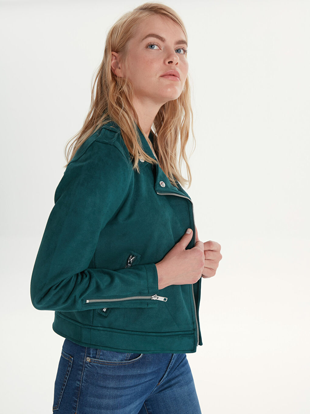 Koyu Yeşil Deri Görünümlü Mont-1