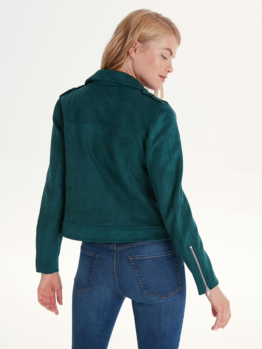 Koyu Yeşil Deri Görünümlü Mont-2