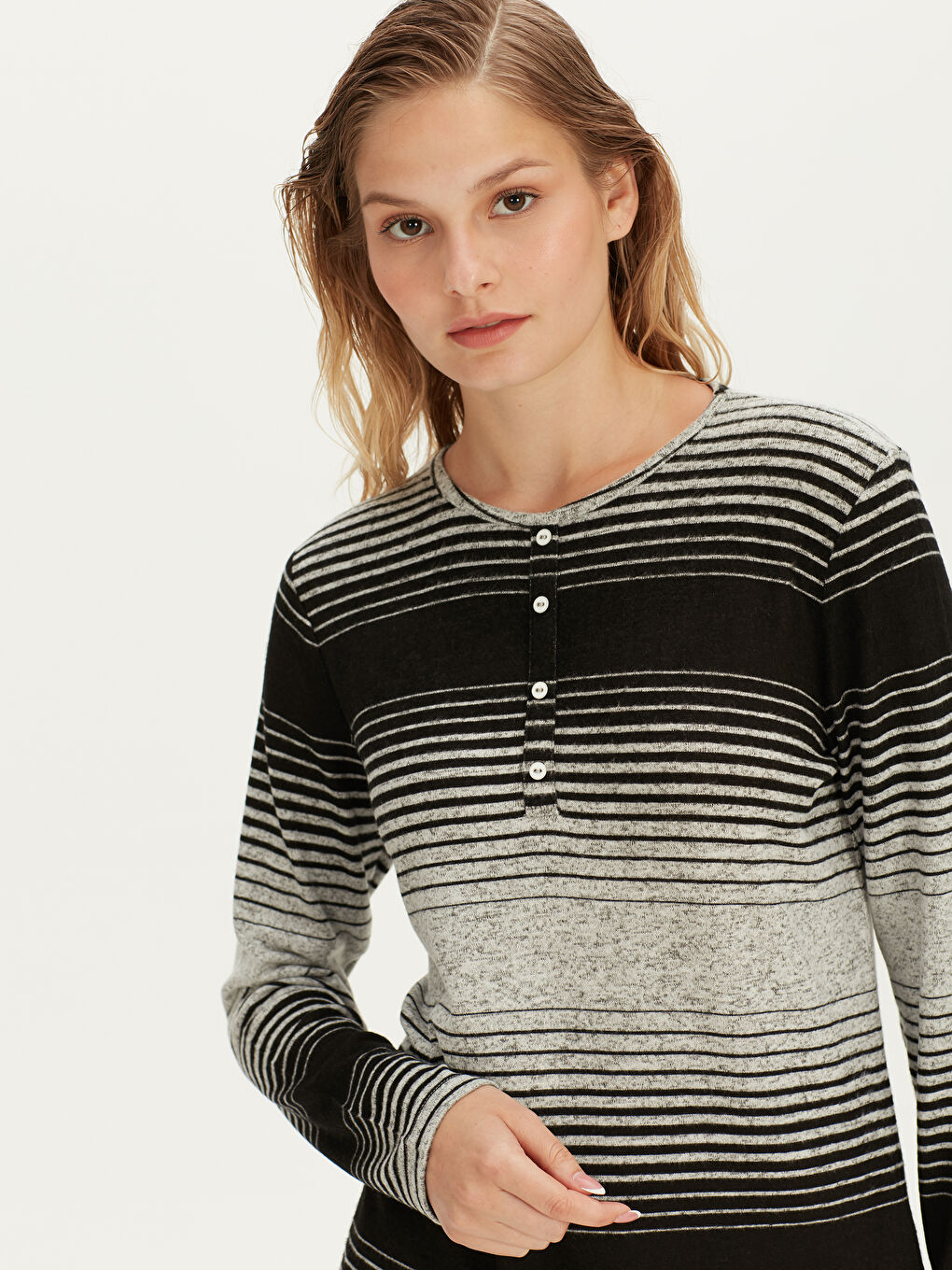 Flexible Striped Short Sleeve Shirts Women's Viscose-1