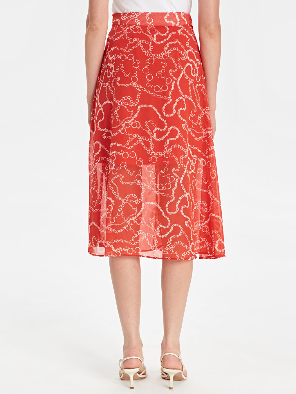 Ekru Standart Fit Şifon Kadın Etek-3