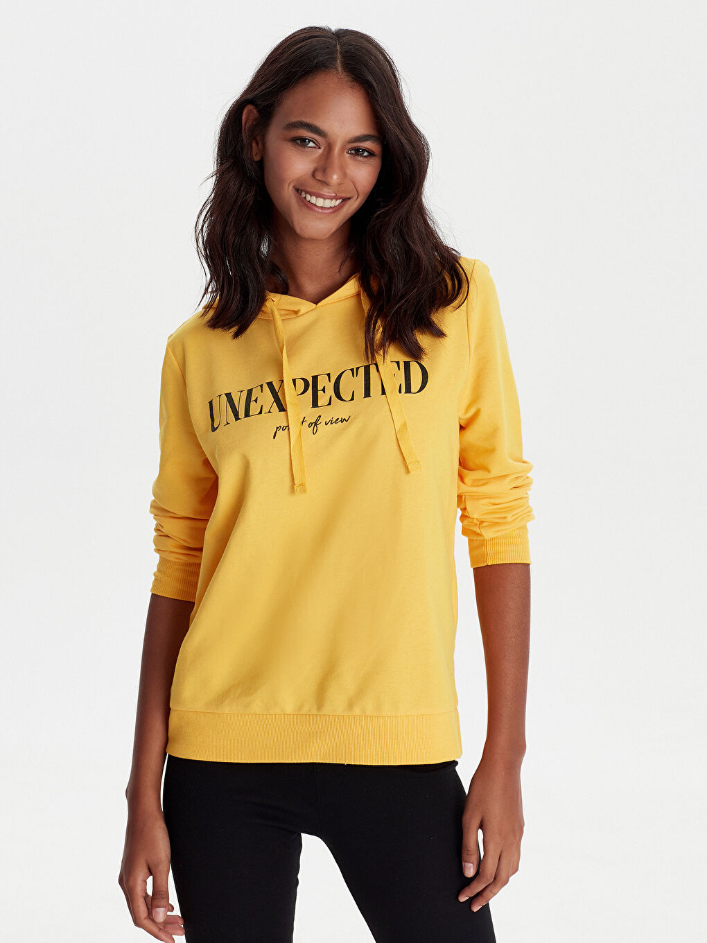 Sarı Kapüşonlu Sweatshirt Kumaşı Kadın Sweatshirt