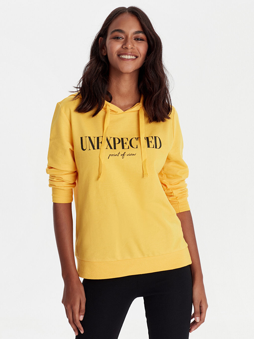 Sarı Kapüşonlu Sweatshirt Kumaşı Kadın Sweatshirt-1