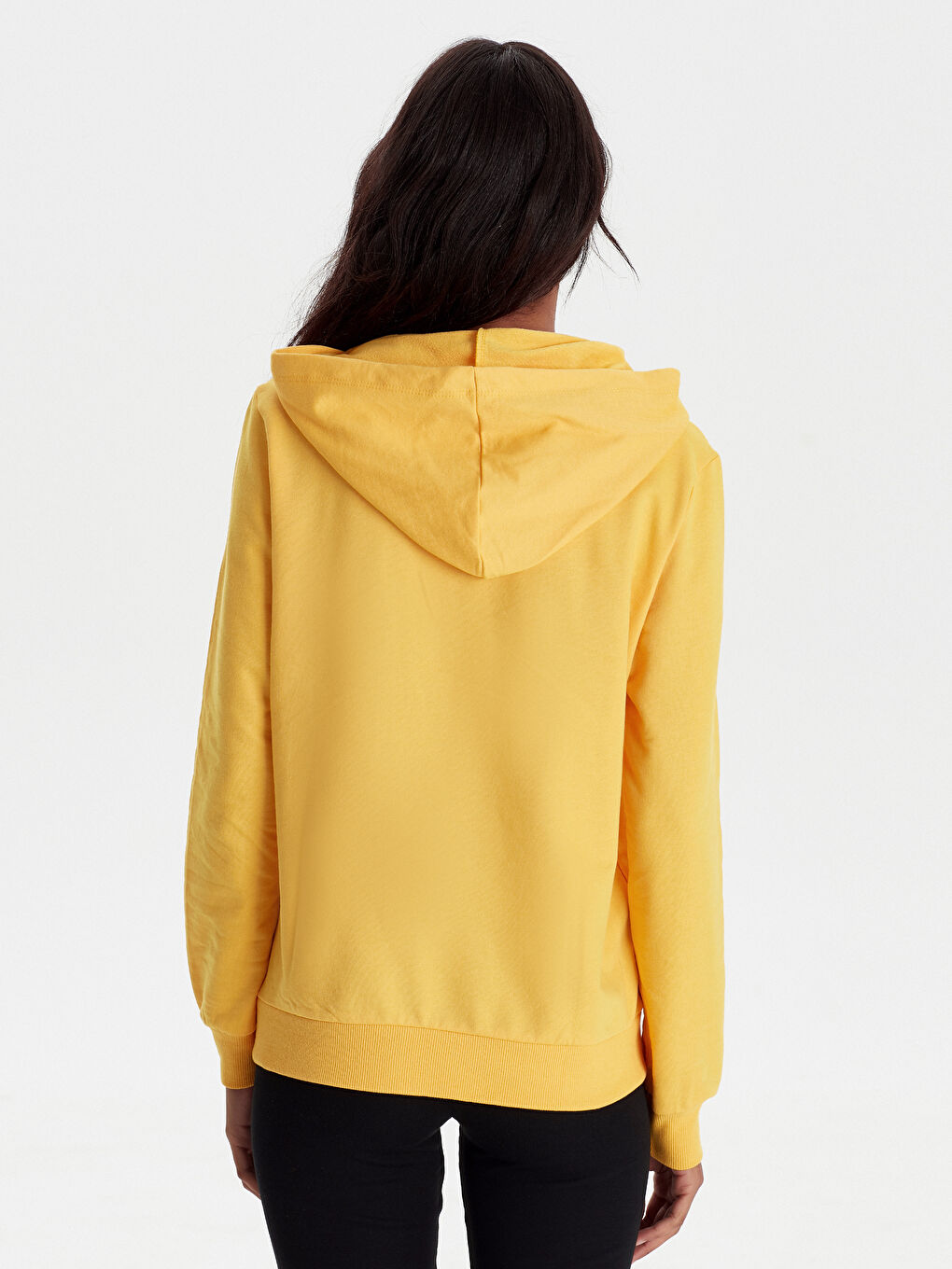 Sarı Kapüşonlu Sweatshirt Kumaşı Kadın Sweatshirt-2
