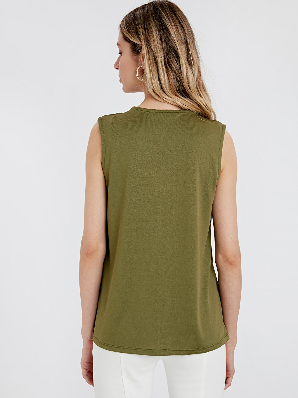 Haki Kadın V Yaka Düz Atlet-1