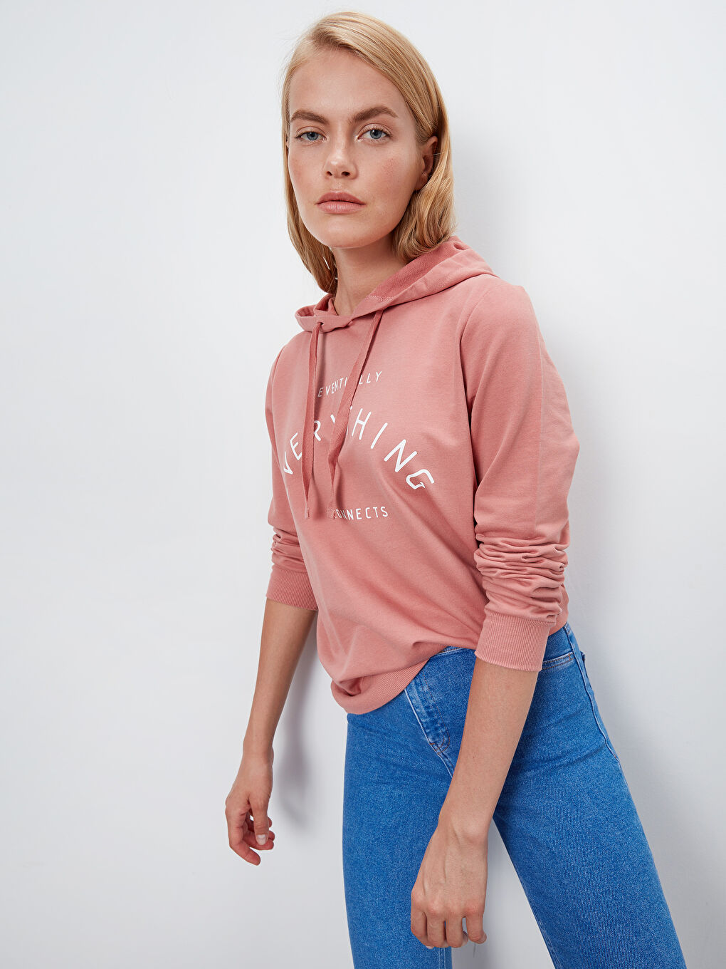 Pembe Kapüşonlu Sweatshirt Kumaşı Kadın Sweatshirt