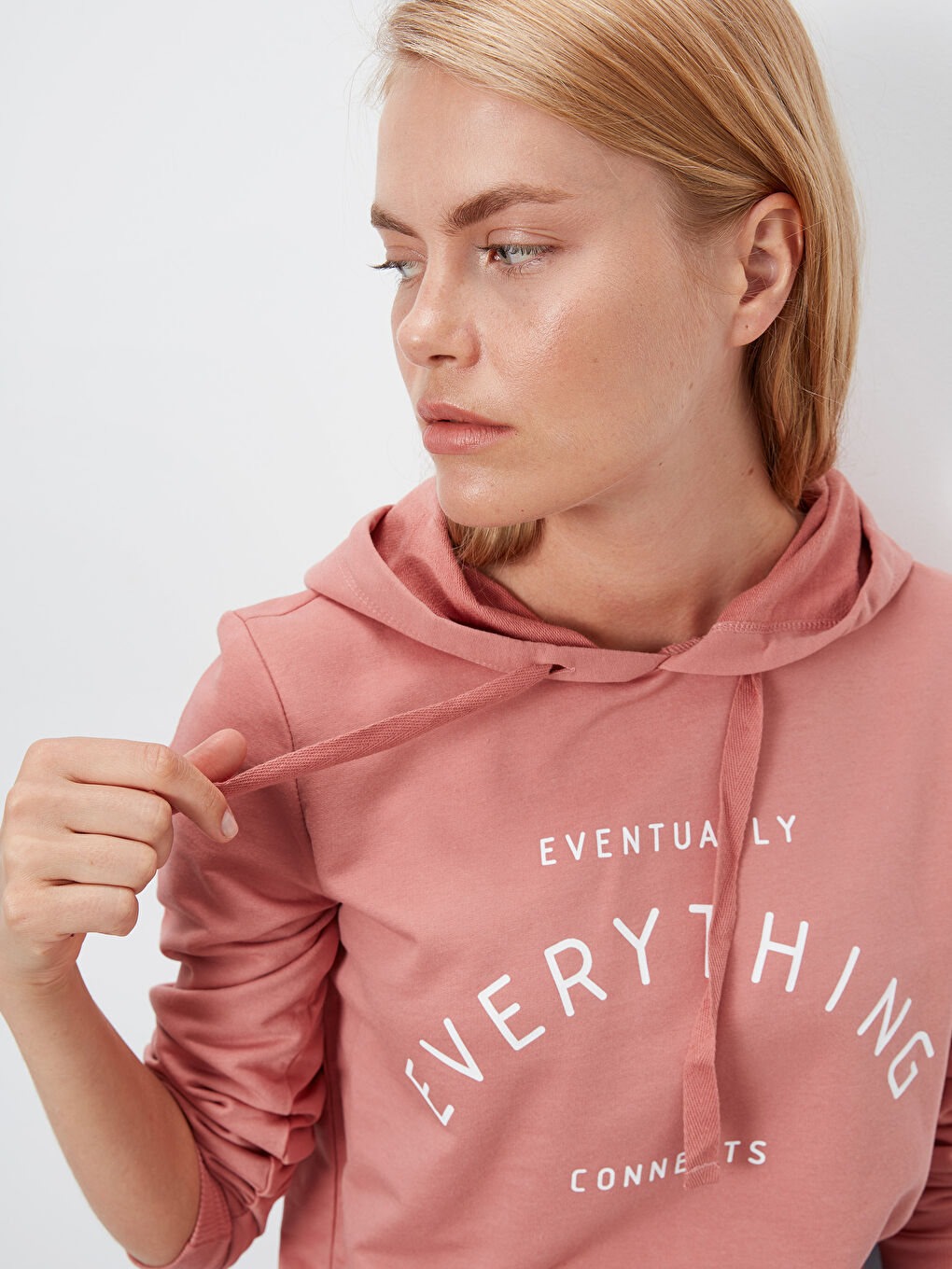Pembe Kapüşonlu Sweatshirt Kumaşı Kadın Sweatshirt-2