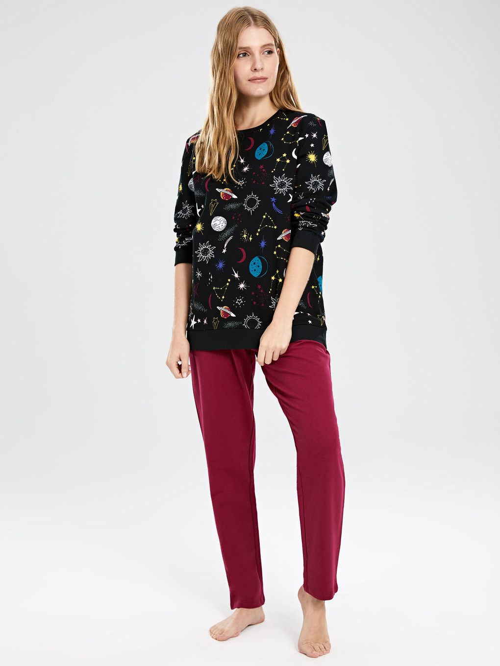 Siyah Baskılı Pijama Takım-1