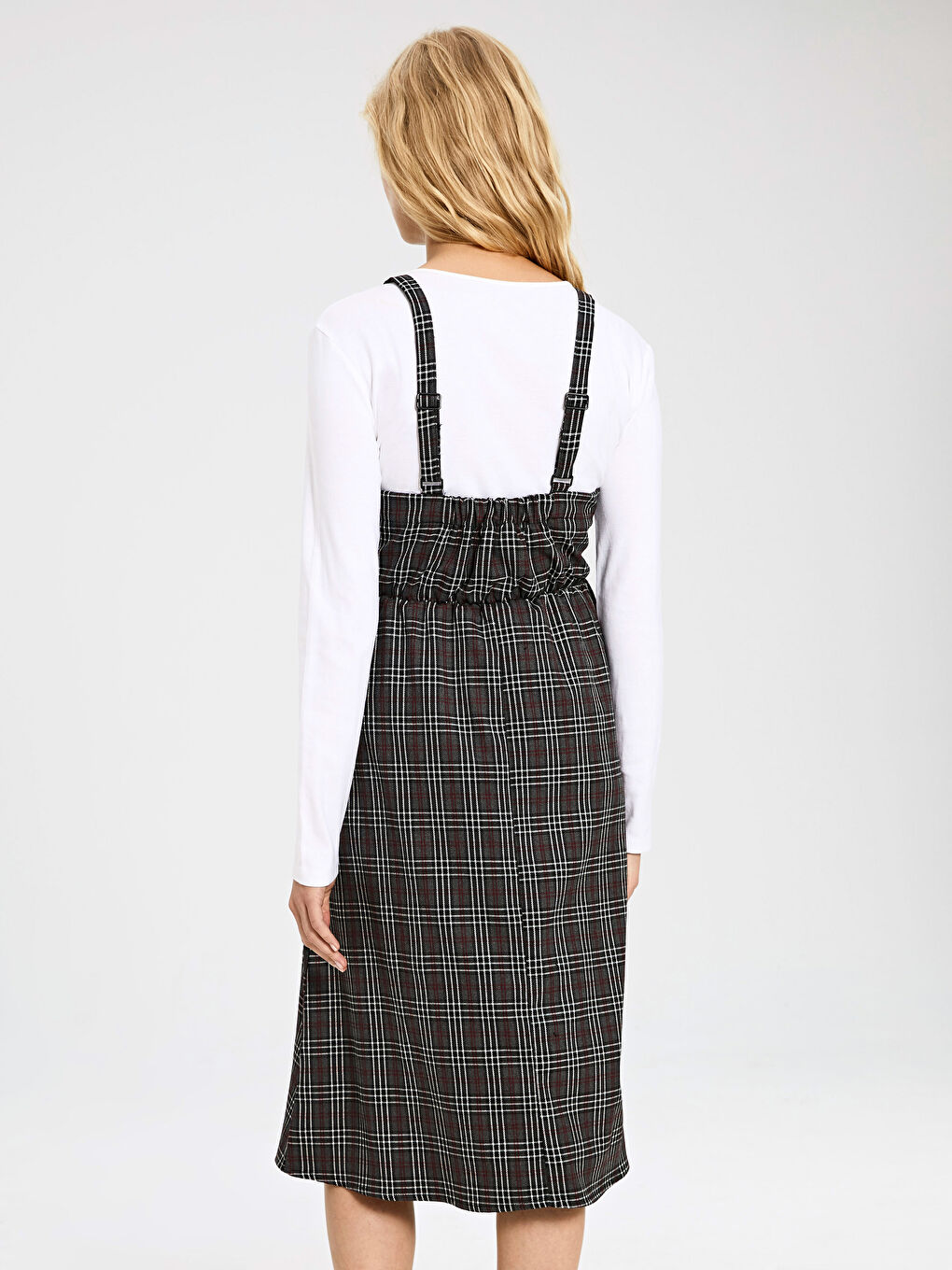 U Neck Strap Plaid Gabardine Maternity Dress-2