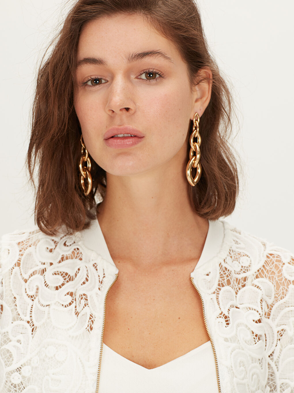 Ekru Bebe Yaka Standart Fit Uzun Kollu Dantel Kadın Ceket-4