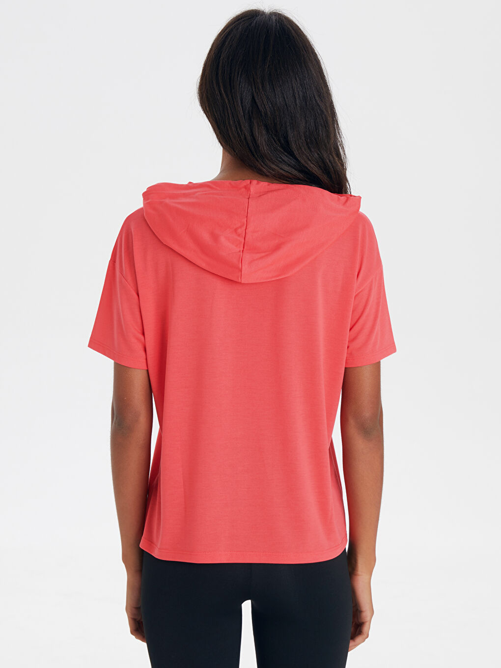 Kırmızı Kapüşonlu Aktif Spor Tişört-2