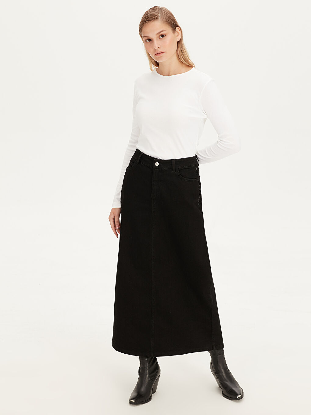 Siyah Sıyah Jean Etek-2