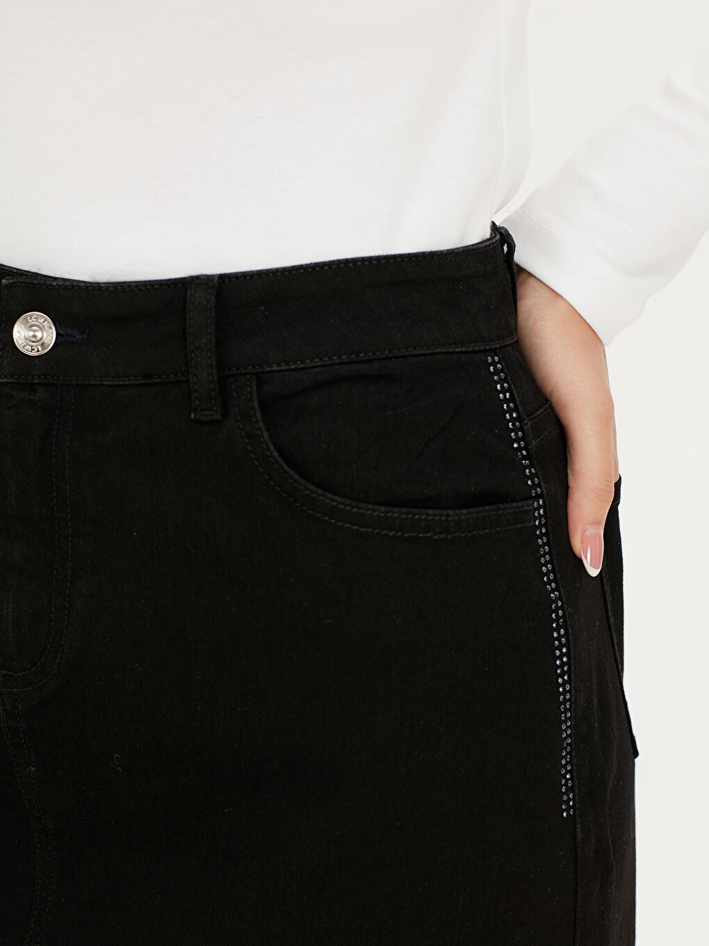 Siyah Sıyah Jean Etek-4