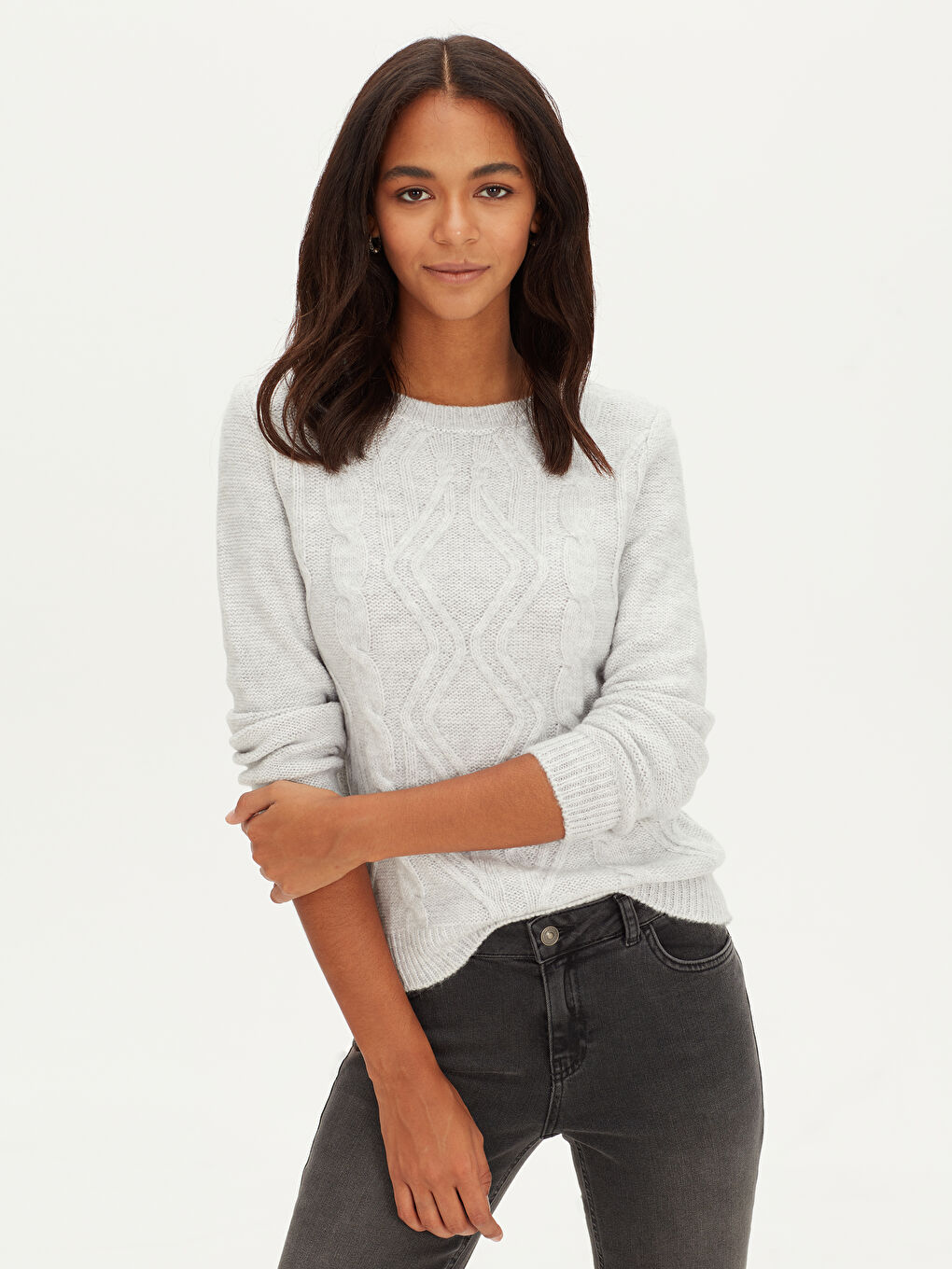 Gri Bisiklet Yaka Uzun Kollu Kadın Kazak