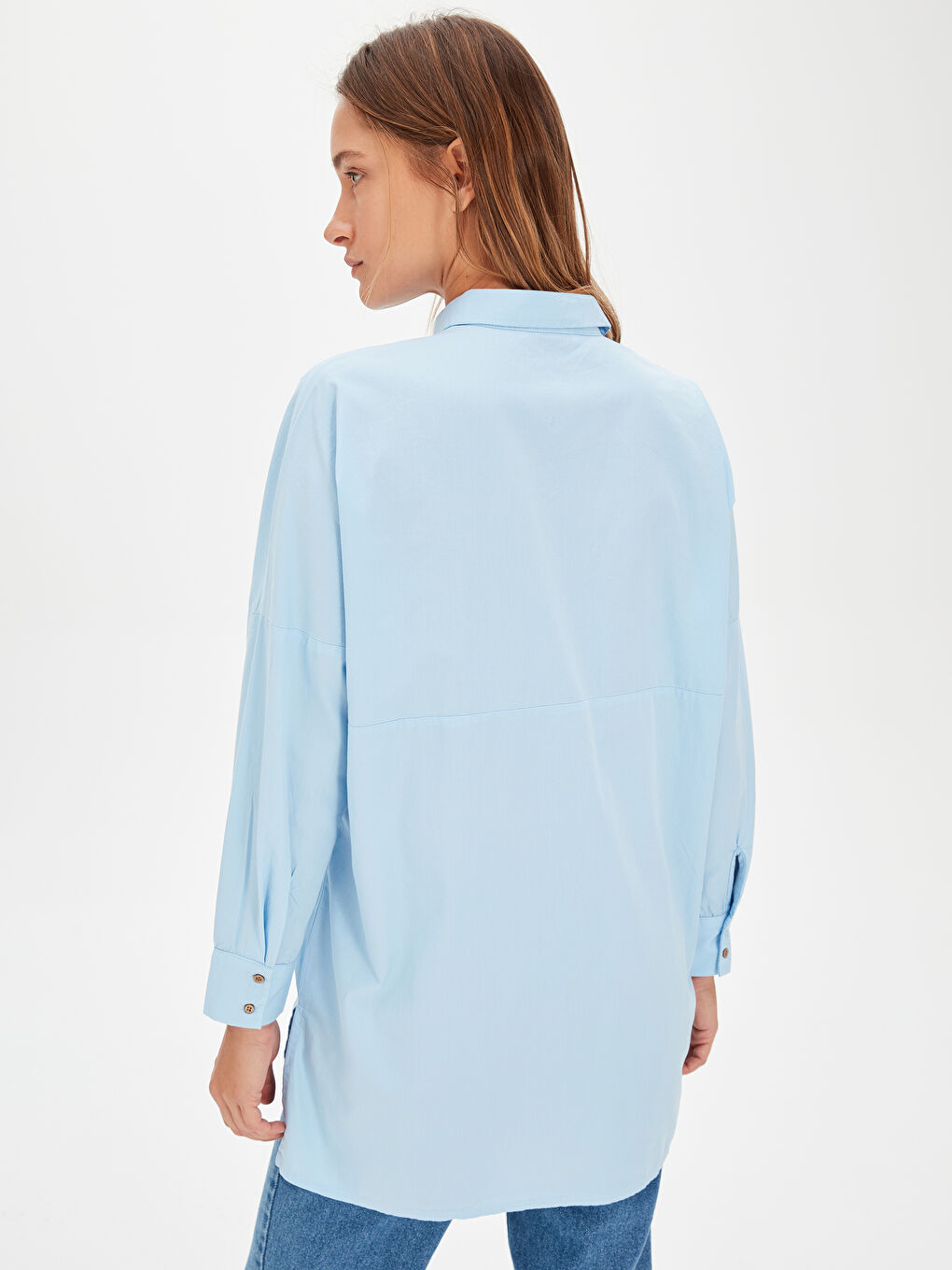Mavi Gömlek Yaka Standart Fit Uzun Kollu Kadın Bluz-2