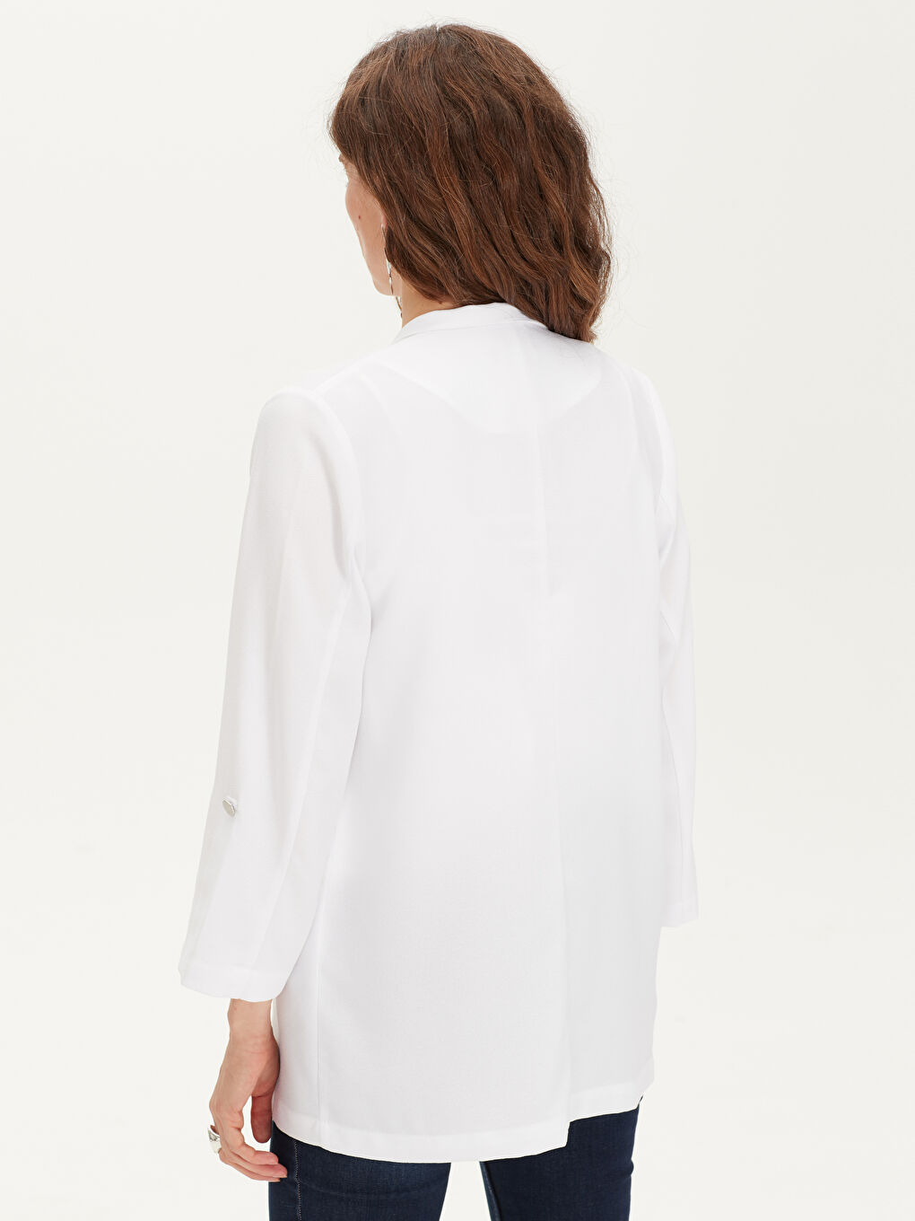 Beyaz Şal Yaka Standart Fit Uzun Kollu Kadın Ceket-3