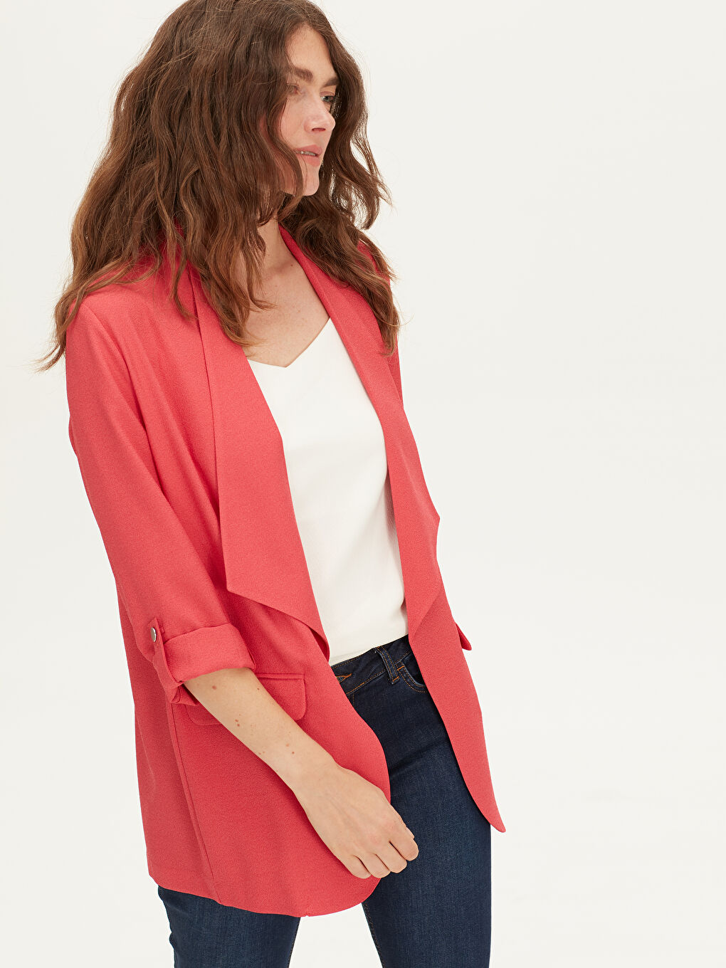 Әйелдерге арналған шаль жаға стандартты пішім ұзын жең пиджак-1